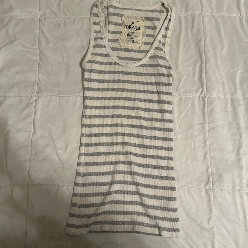 Hollister Gray and White Striped Tank